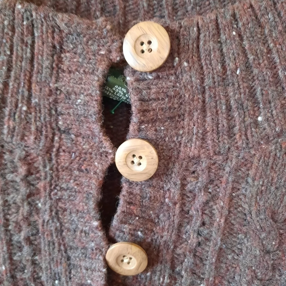 Eddie Bauer wool angora blend brown chunky cable knit crewneck sweater